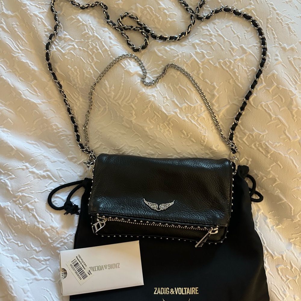 Zadig & Voltaire black rock nano grained leather bag